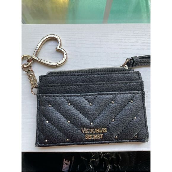 Victorias Secret Black Studded Card Case & Slim Zip Wallet Gold Silver Wristlet - Picture 11 of 13